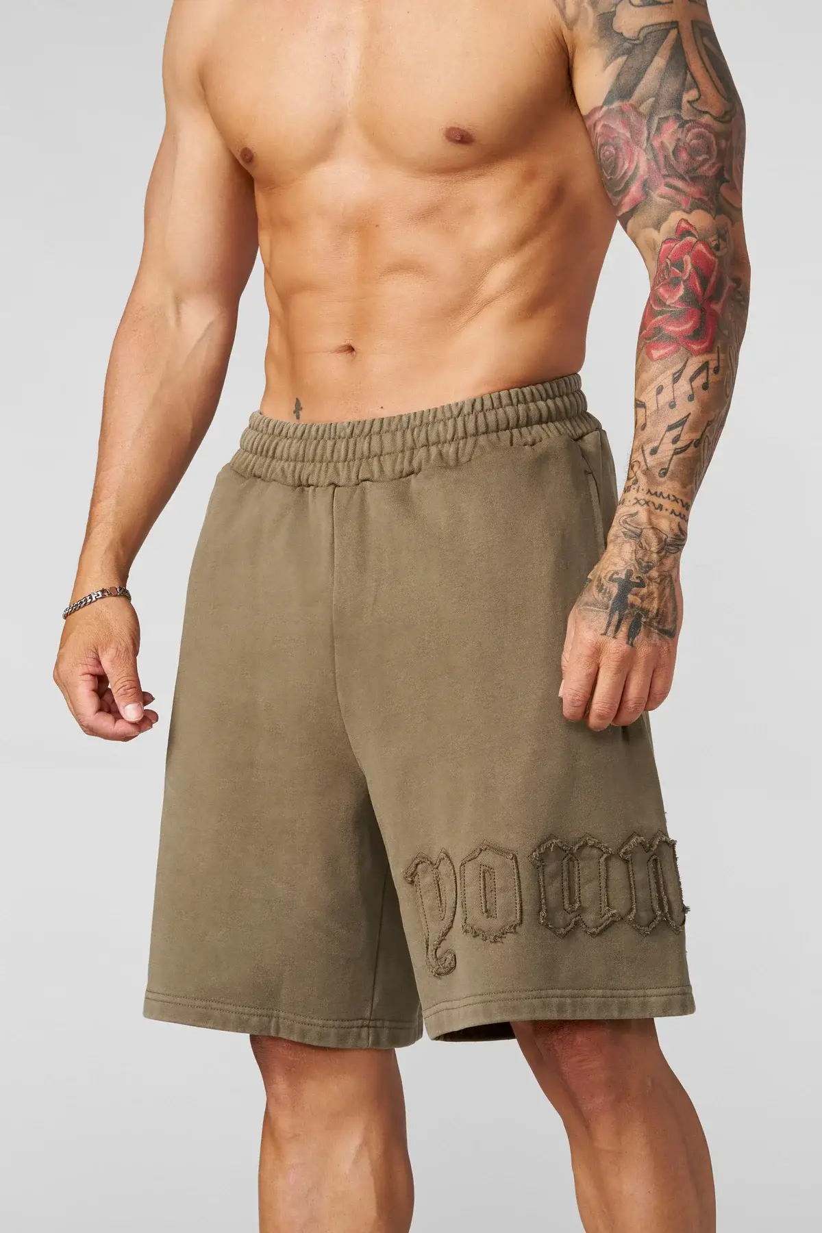 Tren Tech 1027 - Patchwork Shorts Olive Brown Wash (3)